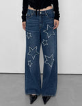 【Polysooem】FRAYED STAR PATCHED JEANS - BLUE