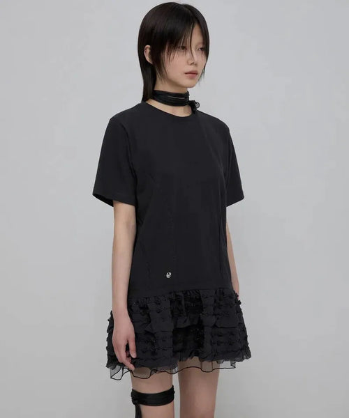 【Flare up】Layered Frill T-Shirt [White / Black]