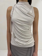 【Flare up】Draped Sleeveless Top [Black / White / Gray]