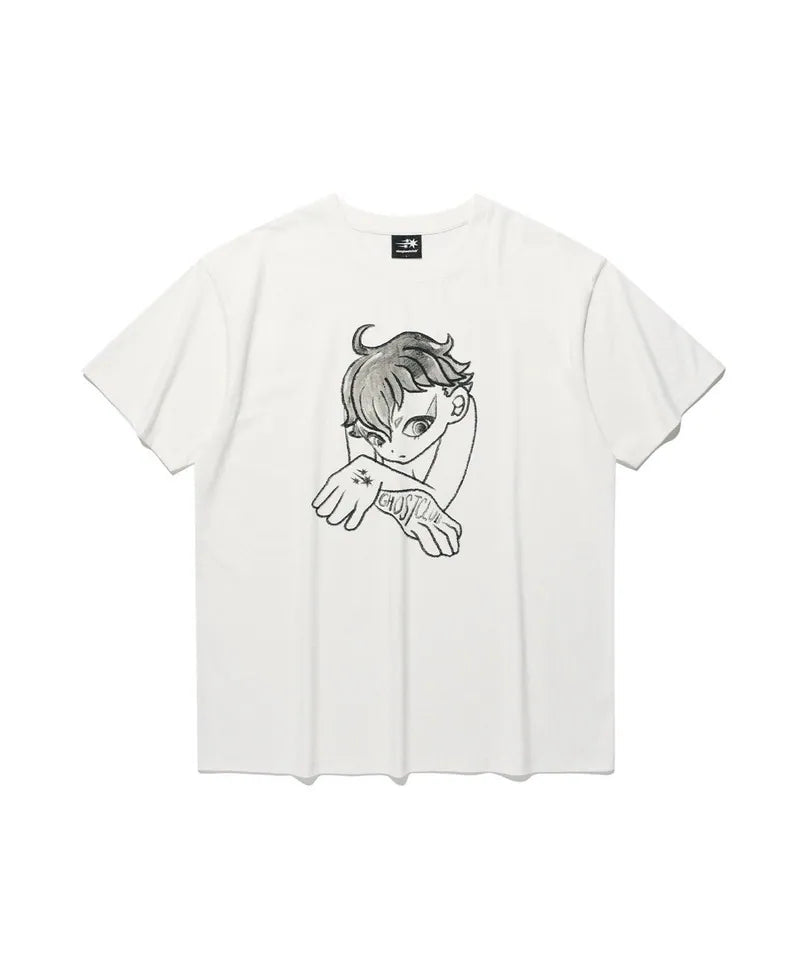 【niceghostclub】 gatekeeper hand tee [ white / brown ]