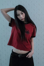 【niceghostclub】  vintage 3star basic ringer tee [ burgundy / charcoal ]