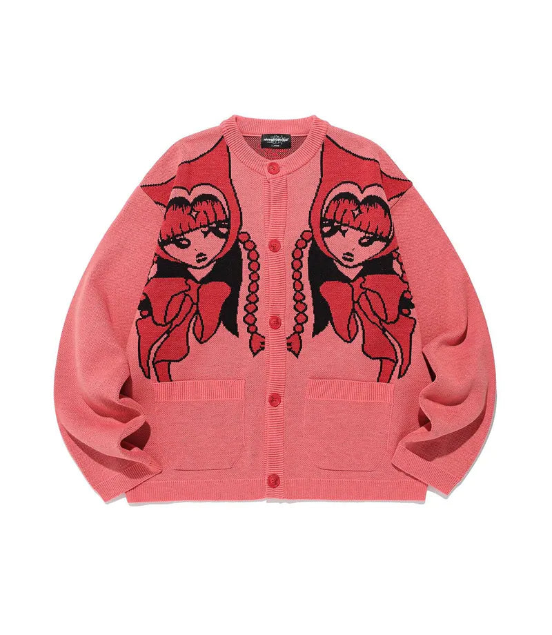 【niceghostclub】devil girl knit cardigan [ pink / charcoal ]