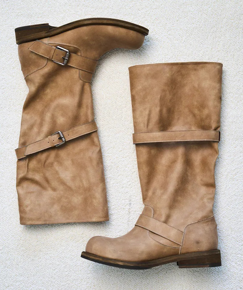 【NEGATIVETHREE】Slouchy Long Boots [Washed Beige]