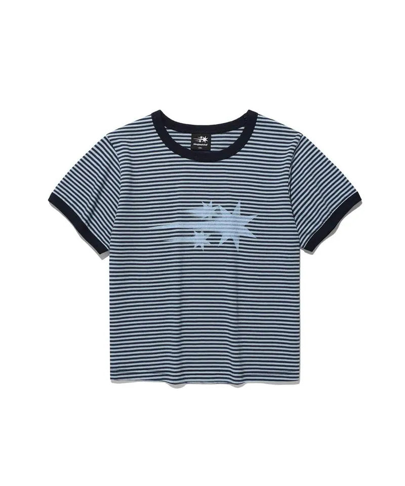 【niceghostclub】 stripe rush 3star ringer crop tee [ black / navy ]