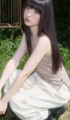 【Fancy Club】DOT BUTTON SLEEVELESS [Brown]