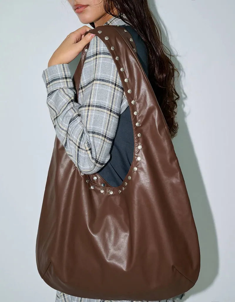 【Polysooem】WESTERN STUDDED SHOULDER BAG [ BROWN / IVORY ]