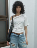 【kijun】Twist One-Shoulder Top [Off-White / Charcoal]