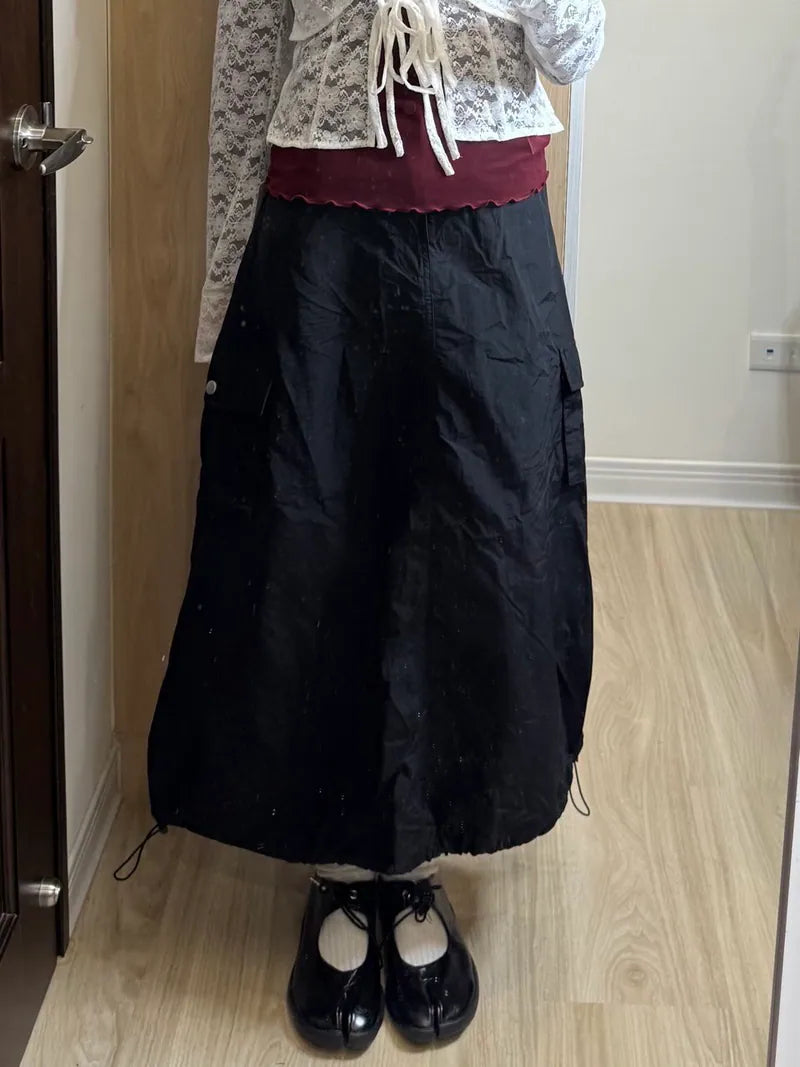 尼龍抽繩工作長裙