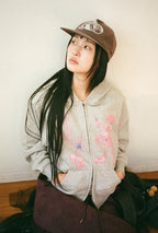 【niceghostclub】STAR SHOES GIRL HOODIE ZIP UP [ LIGHT GREY ]