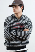 【niceghostclub】STRIPE RUSH 3STAR HOODIE ZIP UP [ GREY / BLACK ]
