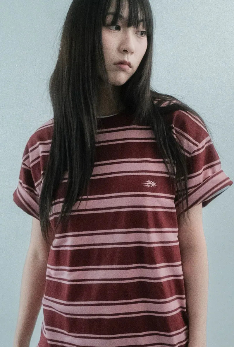 【niceghostclub】  multi stripe 3star tee [ red / navy ]