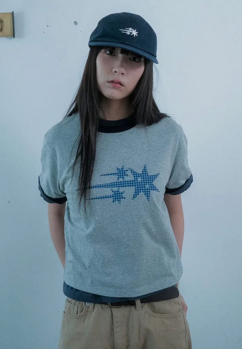 【niceghostclub】  check 3star basic ringer tee [ cream / yellow / charcoal / gray ]