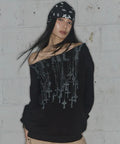 【Fancy Club】NECKLISS ONE-SHOULDER SWEATSHIRT [Gray / Black]