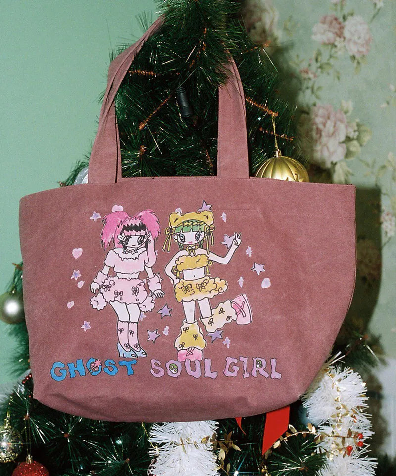 【niceghostclub】[x soulpusssy cat]ghostsoulgirl tote bag [Black / Burgundy]