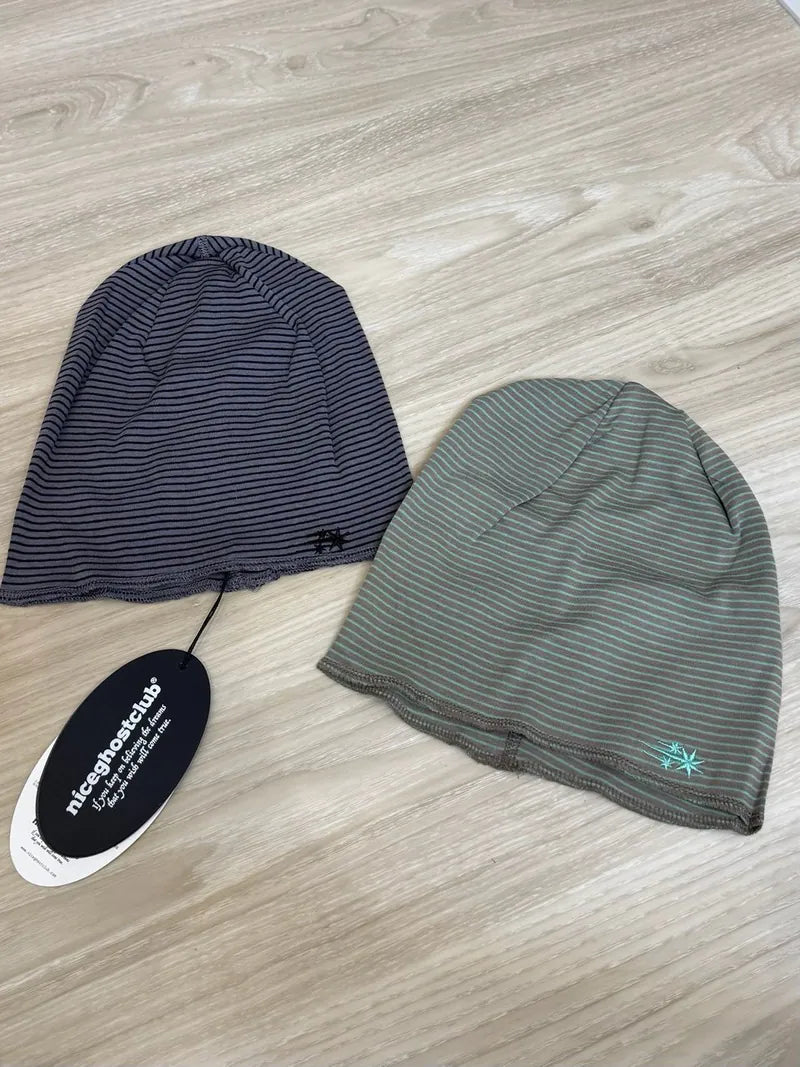 【niceghostclub】 STRIPE TUCK BEANIE [ CHARCOAL / BLUE / BROWN ]