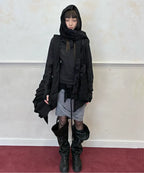 【Flare up】Asymmetrical Biker Leather Jacket [Leather / Black]