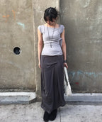 【Flare up】Asymmetrical Draped Long Skirt - 3 colors