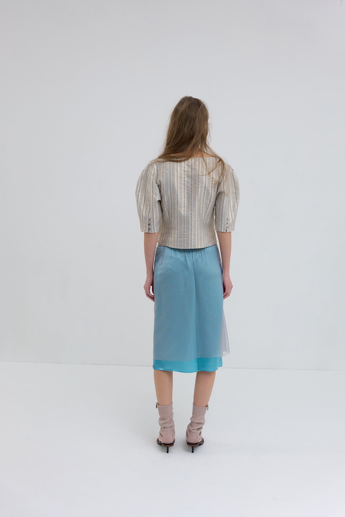 【overdue flair】BEADED LAYERED WRAP SKIRT - YELLOW/BLUE