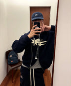 【niceghostclub】3STAR APPLIQUE HOODIE ZIP UP [NAVY / WHITE / BURGUNDY]