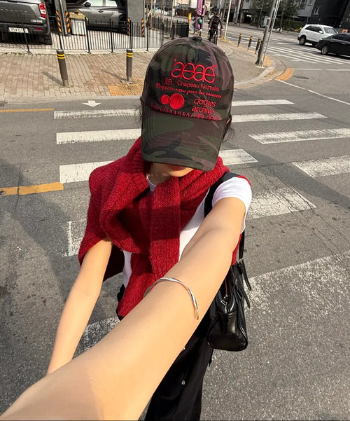 【aeae】WEB LOGO CAMO 5 PANNEL CAP [ PINK/RED ]