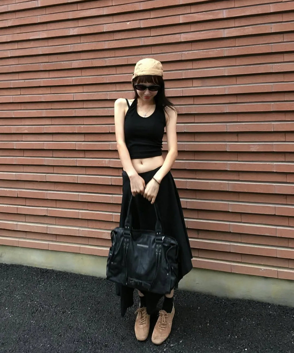 【Fancy Club】BELTED WASHING LEATHER BAG [Black / Gray / Baby Pink]
