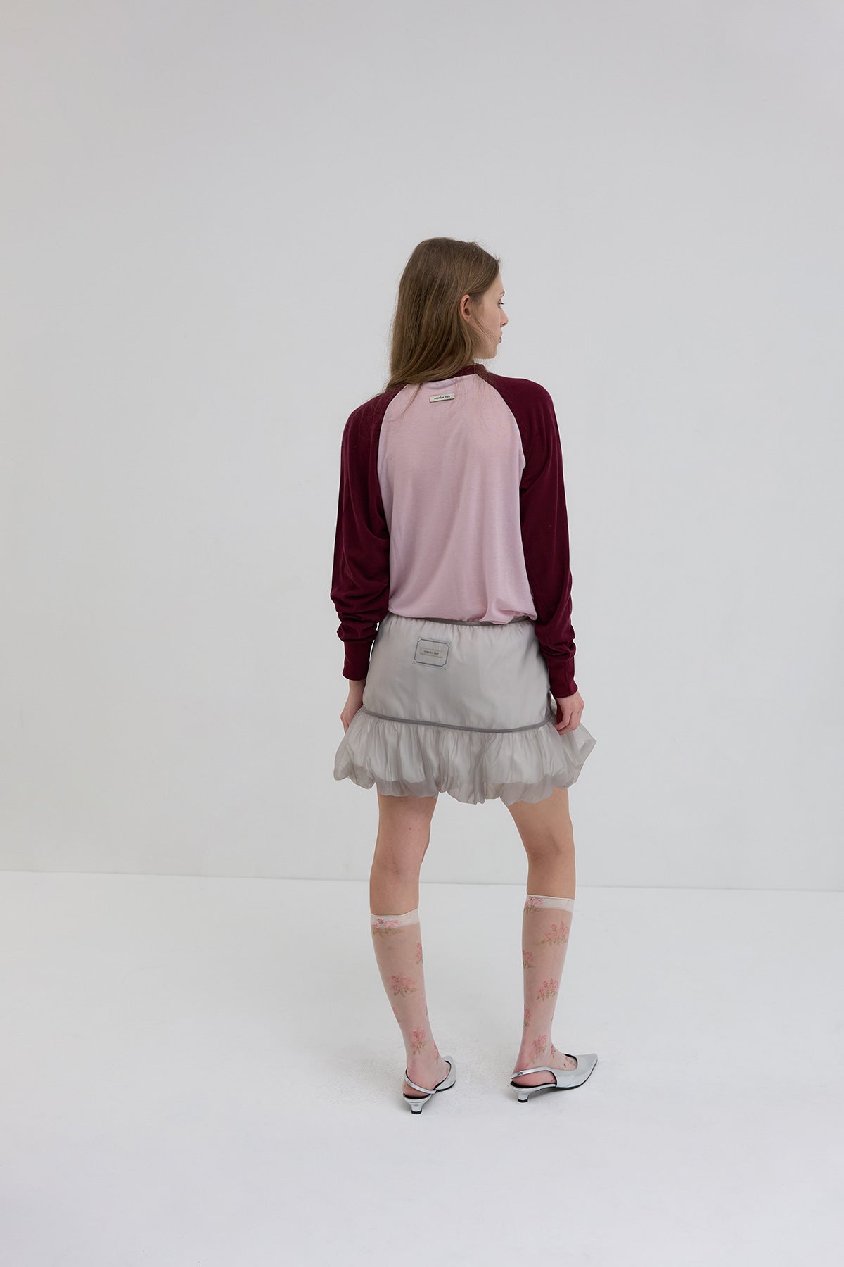 【overdue flair】ORGANZA LAYERED MINI SKIRT - GREY/WHITE