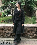 【Flare up】Saya Frill Puff Long Blouse [Black]