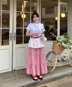 【Flare up】Layered Frill T-Shirt [White / Black]