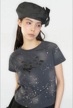 【typeservice】Spray Print Raglan Top [Charcoal]