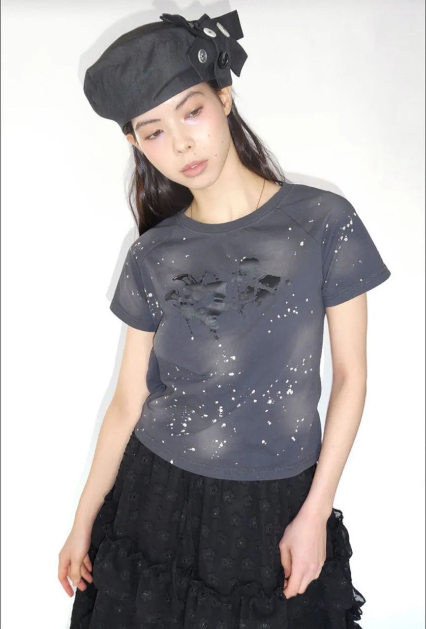 【typeservice】Spray Print Raglan Top [Charcoal]
