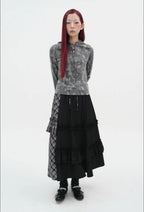 【typeservice】Check Panel Ruffle Skirt [Black]