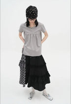 【typeservice】Check Panel Ruffle Skirt [Black]