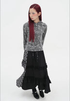 【typeservice】Check Panel Ruffle Skirt [Black]