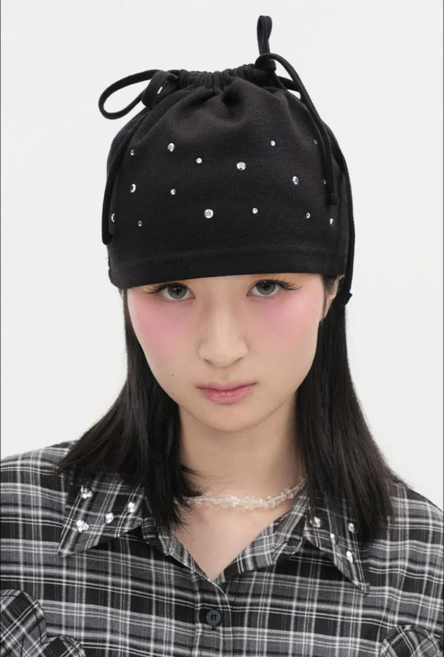 【typeservice】Hotfix Drawstring Beanie [Black / Charcoal]