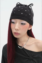 【typeservice】Hotfix Drawstring Beanie [Black / Charcoal]