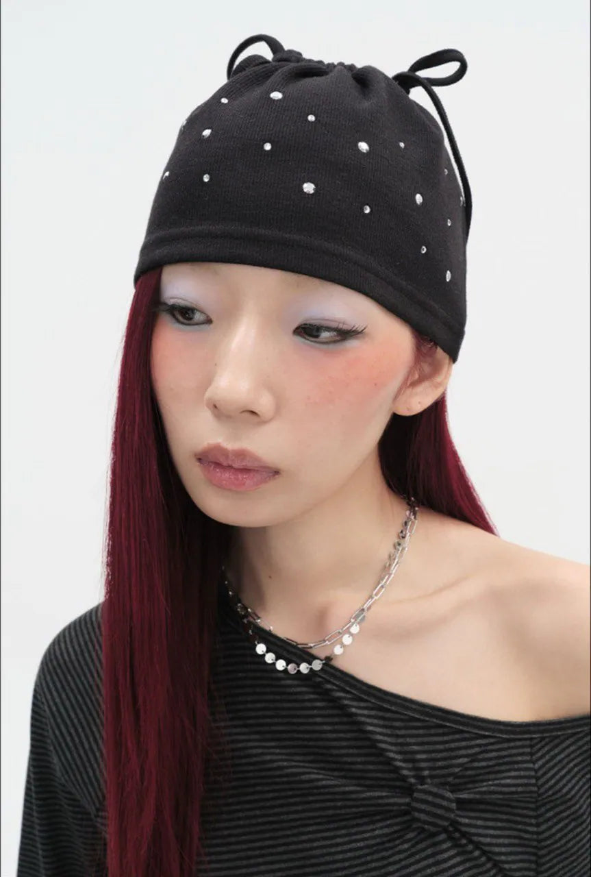 【typeservice】Hotfix Drawstring Beanie [Black / Charcoal]