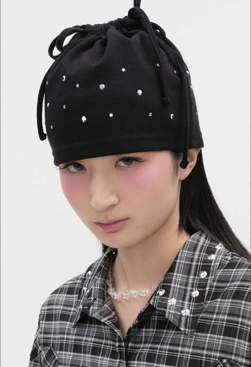 【typeservice】Hotfix Drawstring Beanie [Black / Charcoal]