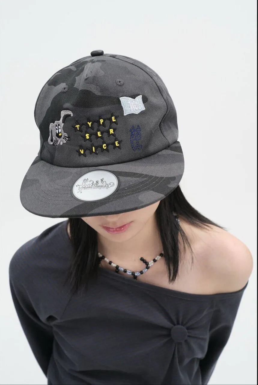 【typeservice】Mini Embroidered Camo Cap [Charcoal]