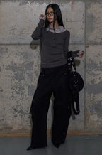 【Fancy Club】SHIRT LAYERED LONG SLEEVE [Gray / Black / Charcoal]