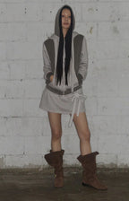 【Fancy Club】DYE-WASH TIE SKIRT [Brown]