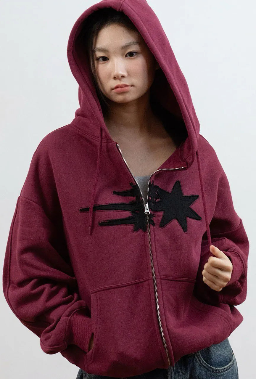 【niceghostclub】3STAR APPLIQUE HOODIE ZIP UP [NAVY / WHITE / BURGUNDY]