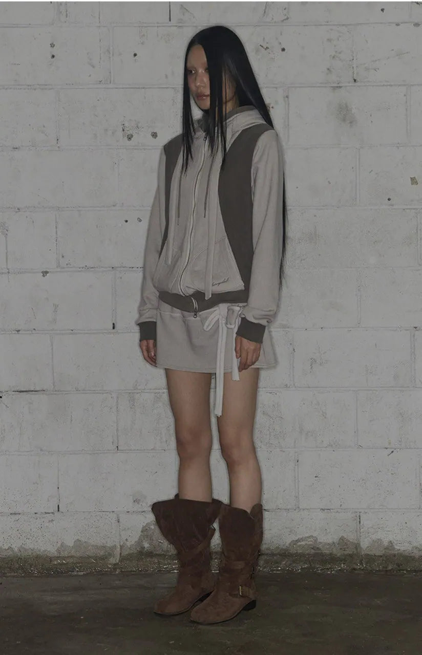 【Fancy Club】DYE-WASH TIE SKIRT [Brown]