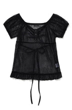 【Uglyshadow】 DOT SHIRRING BLOUSE [ BLACK / BLUE ]