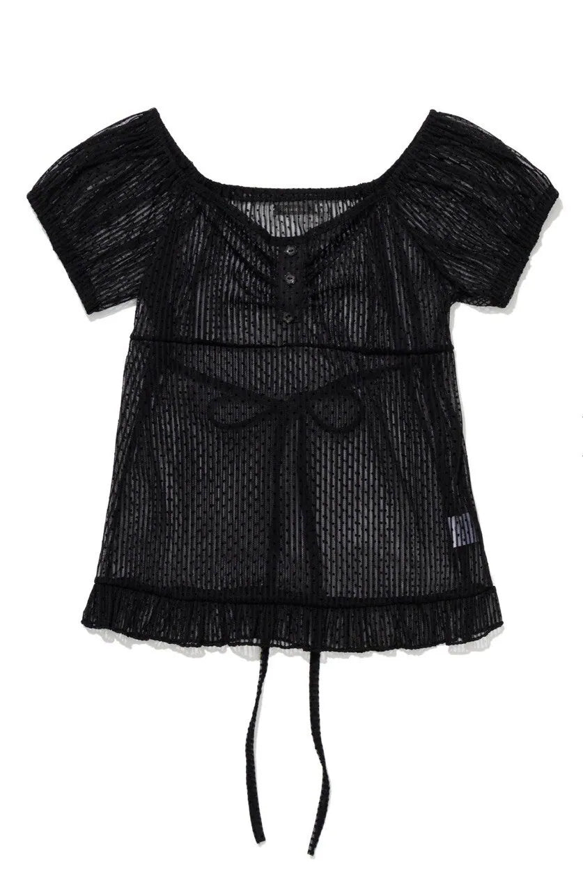 【Uglyshadow】 DOT SHIRRING BLOUSE [ BLACK / BLUE ]