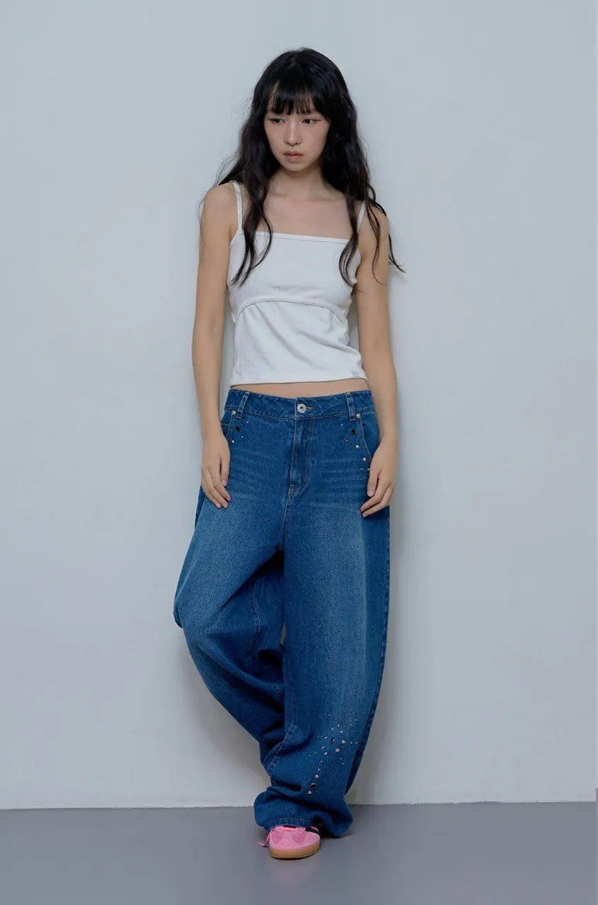 【Fancy Club】BOHEMIAN STUDDED DENIM PANTS
