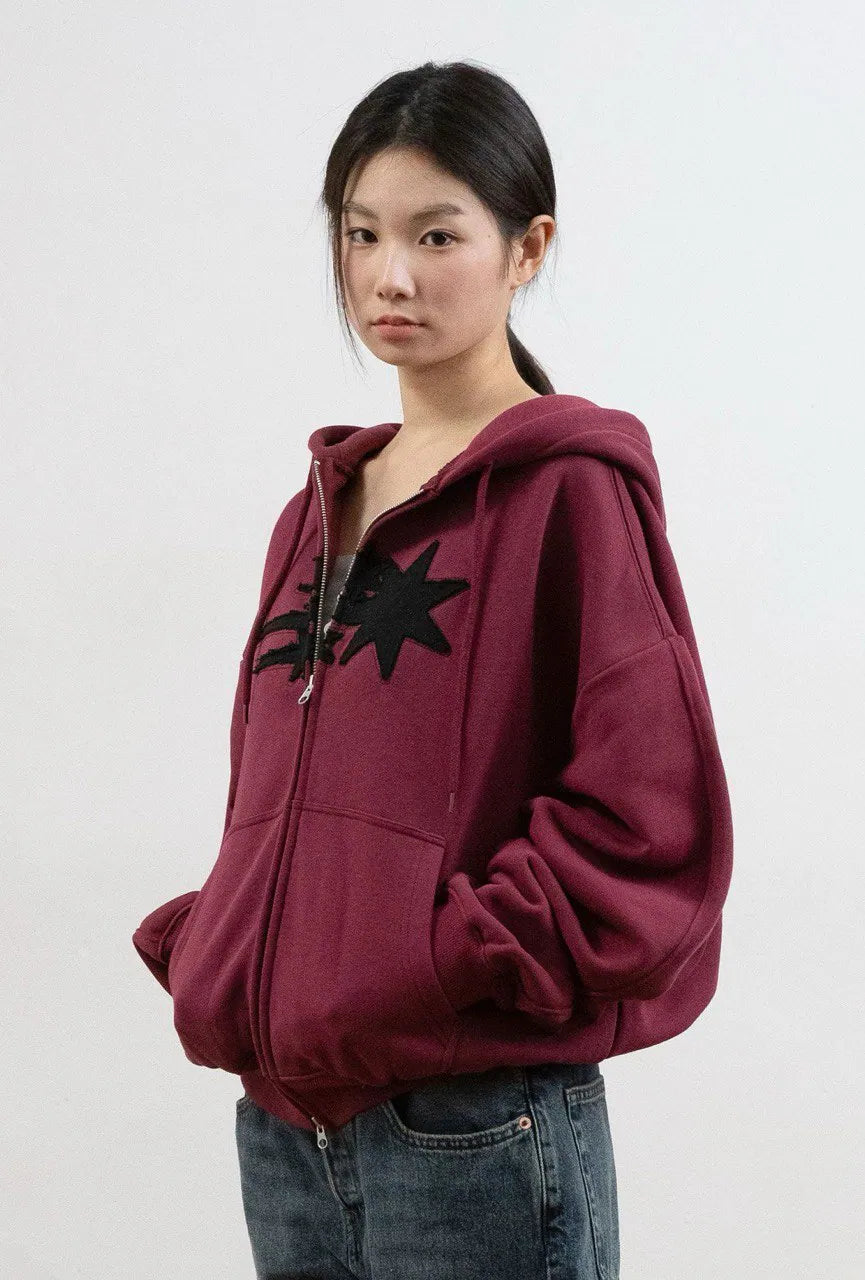 【niceghostclub】3STAR APPLIQUE HOODIE ZIP UP [NAVY / WHITE / BURGUNDY]