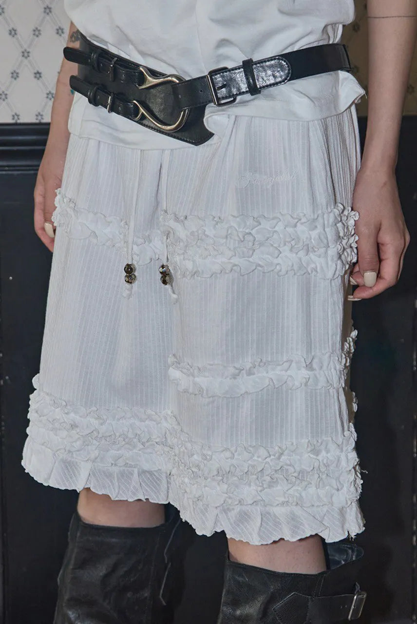 【Fancy Club】SHUSHU FRILL BLACK MIDI SKIRT [Black / White]