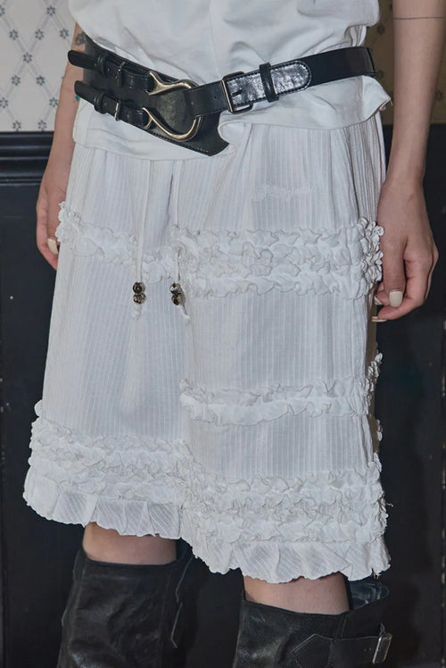 【Fancy Club】SHUSHU FRILL BLACK MIDI SKIRT [Black / White]