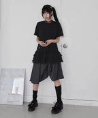 【Flare up】Layered Frill T-Shirt [White / Black]