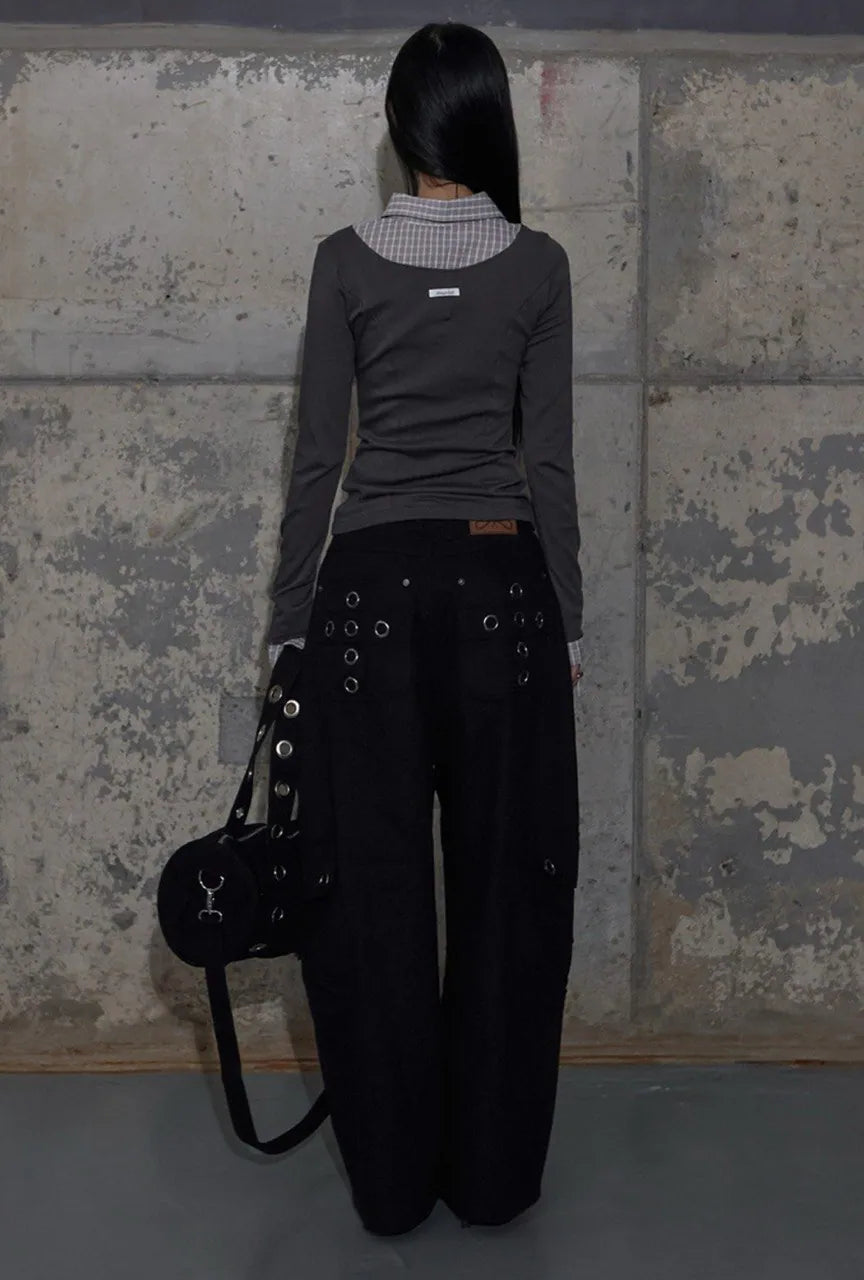【Fancy Club】SHIRT LAYERED LONG SLEEVE [Gray / Black / Charcoal]